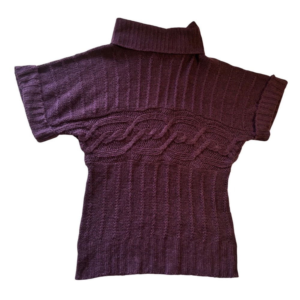 Carducci‎ Womens Short Sleeve Turtleneck Cable Knit Sweater BlackBerry Purple M